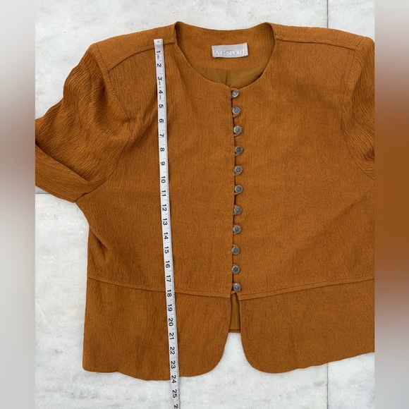 VTG AC Sport Jacket Rust Brown Crinkle Collarless Blazer Women 16W 90s Retro USA - Picture 7 of 11
